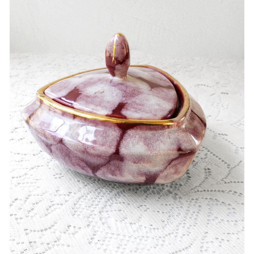 Mid-Century Candy Dish Bay Keramik West Germany Maroon White 1960s